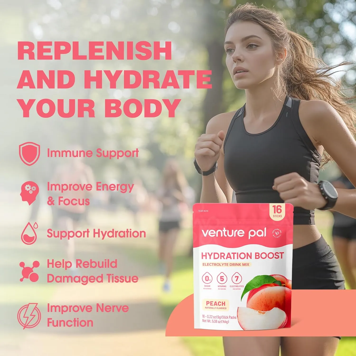 Venture Pal Sugar Free Electrolyte Powder Packets - Liquid Daily IV Hydration Packets | Electrolytes Drink Mix with 5 Vitamins & 7 Electrolytes | Keto Friendly | Non-GMO | Certified Vegan | 16 Sticks