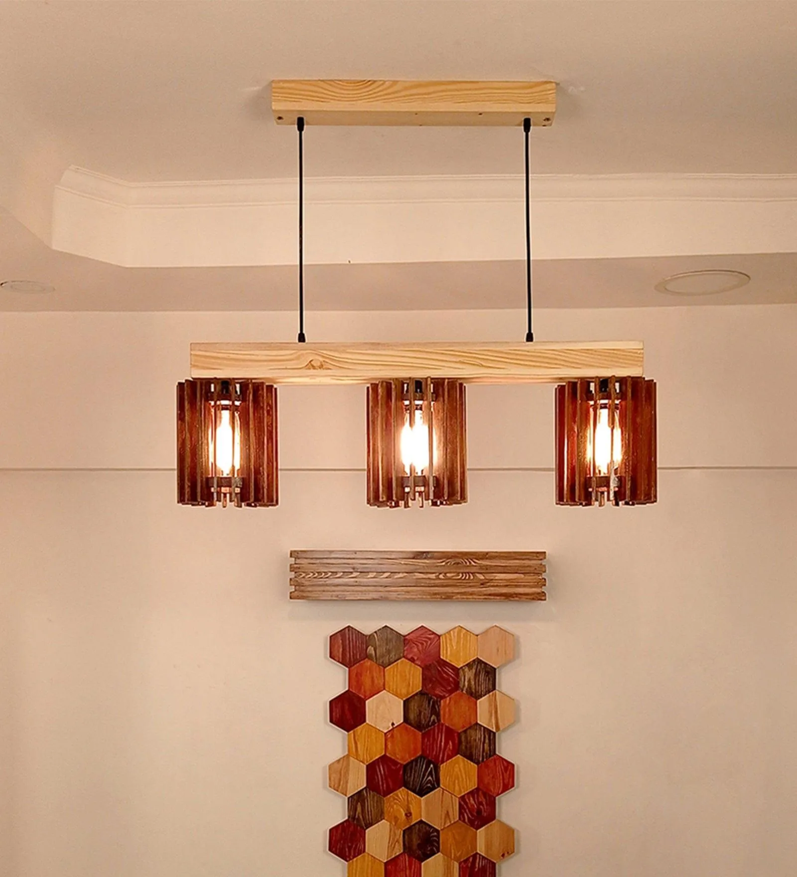 Ventus Brown & Beige Wooden Series Hanging Lamp (BULB NOT INCLUDED)