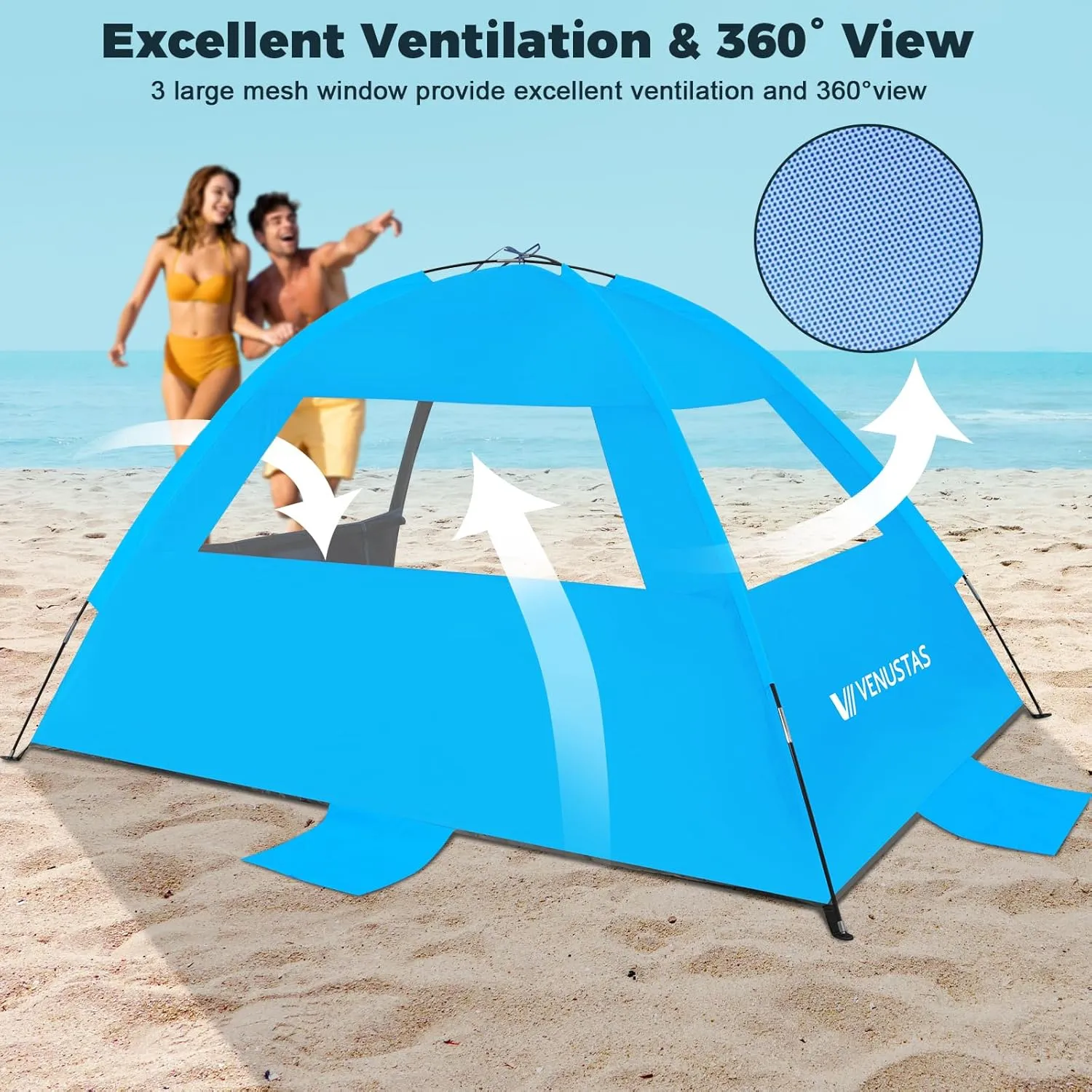 Venustas Beach Tent Sun Shelter for 3-10 Person, UPF 50  UV Protection Canopy, Lightweight and Easy Setup Cabana, Portable Beach Shade