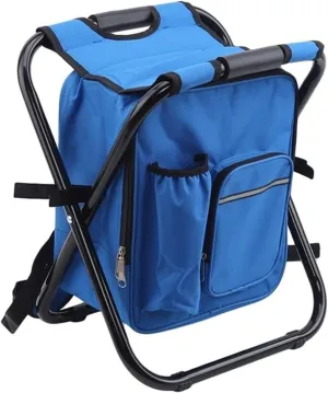 Versatile Folding Chair and Backpack,Insulated Cooler, Portable Stool, Picnic Bag, 600D Oxford Fabric, Stainless Steel Frame for Camping, Hiking, Outdoor Events, in Blue/Green/Black/Camo. (Color : B