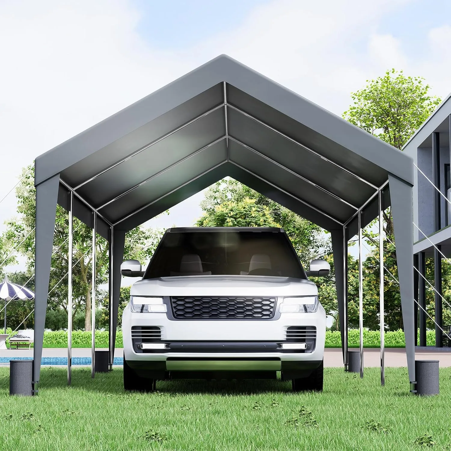 VEVOR Carport Car Canopy 10x20ft, Upgraded Heavy Duty Car Port Garage Boat Shelter Party Tent with 8 Reinforced Poles and 4 Weight Bags, UV Resistant Waterproof Tarp for SUV, Truck, Boat