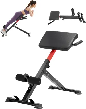 VEVOR Roman Chair Hyperextension Bench & Weight Bench, Adjustable & Foldable Design for Full Body Workout. Targets Glutes, Hamstrings, Back, Core, and Abs. Ideal Multi-Function Home Gym Equipment.