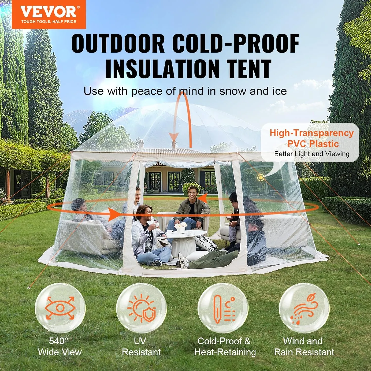 VEVOR Upgraded Pop-Up Bubble Tent for 12-15 People, Need Simple Assembly - 15x13.8ft Large Outdoor Sports Tent, Weatherproof Clear Tent Shelter for Soccer, Football, Softball, Events, and Parades
