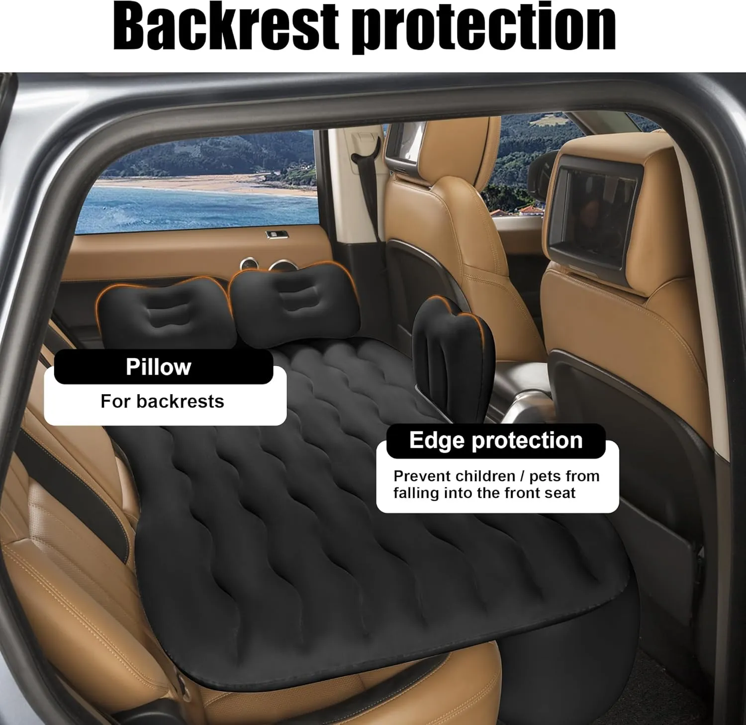 Vextone Inflatable Air Mattress Rear Back Seat Car Bed - PVC Thickened Travel Camping Air Mattress for Small Cars, Black Sleeping Car Mattress - Universal Fit, with Pillows, Piers, Repair Pad