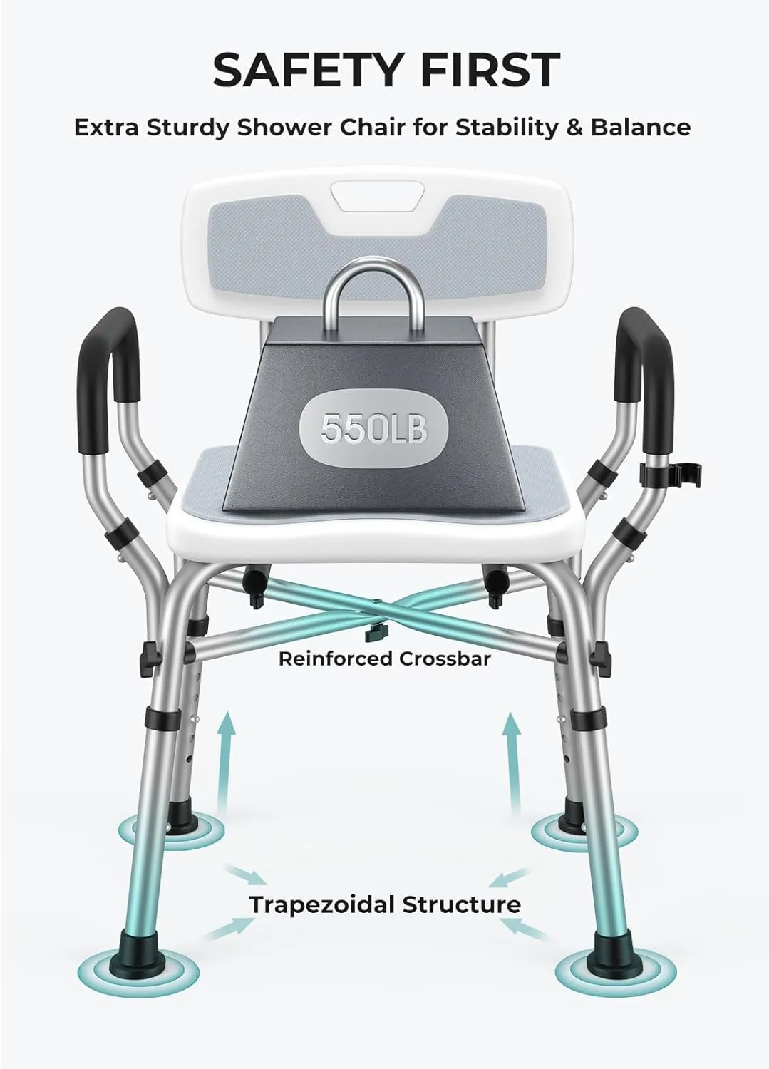 VFAUOSIT Shower Chair for Elderly and Disabled, 550 lbs Shower Chair for Inside Shower with Arms and Back, FSA/HSA 6-Height Shower Seats for Adults with Shower Bag, Bath Chairs for Seniors Inside Tub
