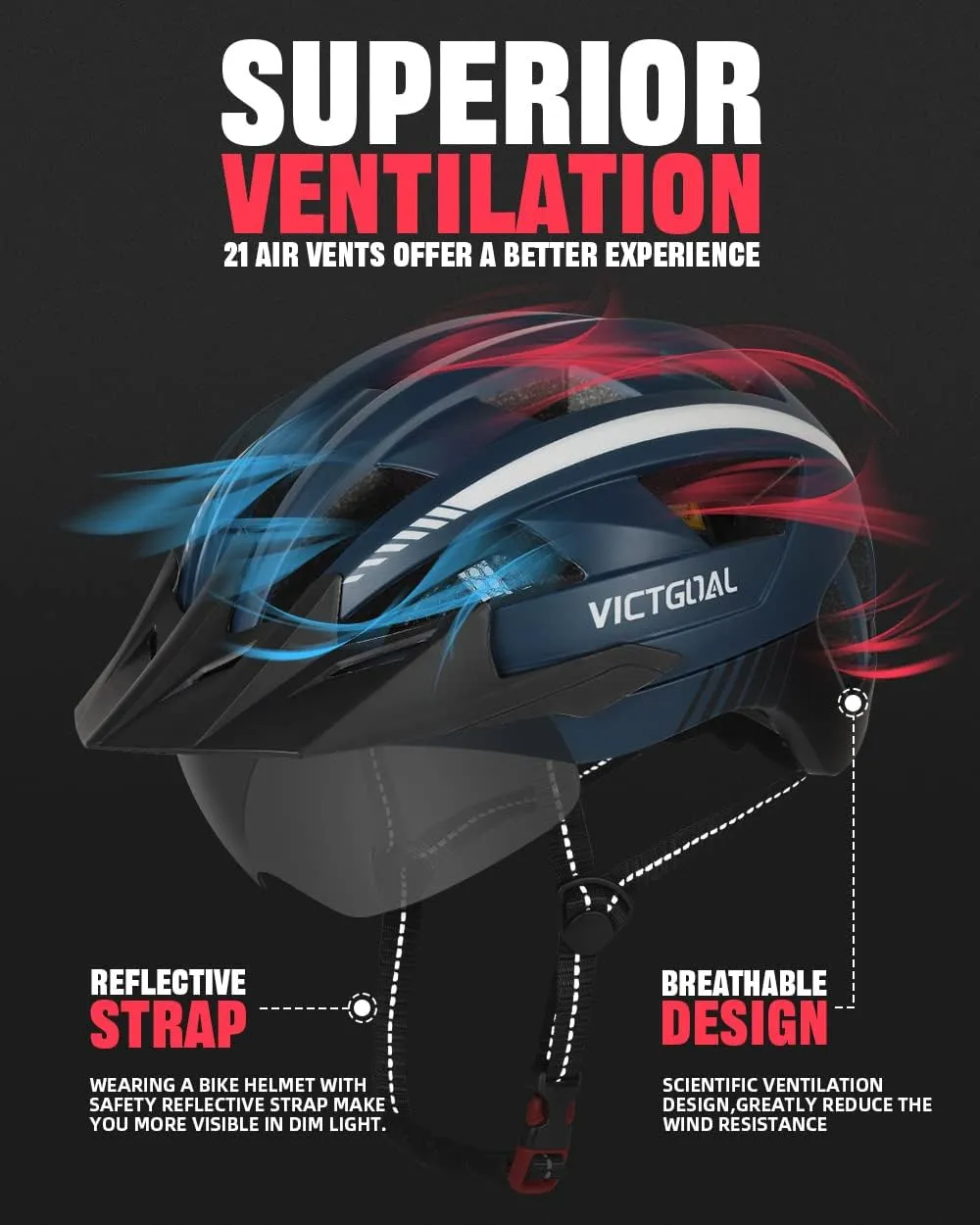 VICTGOAL Bike Helmet with USB Rechargeable Rear Light Detachable Magnetic Goggles Removable Sun Visor Mountain & Road Bicycle Helmets for Men Women Adult Cycling Helmets