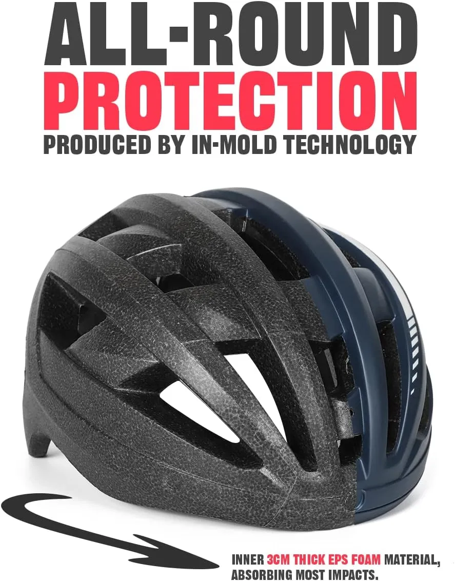 VICTGOAL Bike Helmet with USB Rechargeable Rear Light Detachable Magnetic Goggles Removable Sun Visor Mountain & Road Bicycle Helmets for Men Women Adult Cycling Helmets