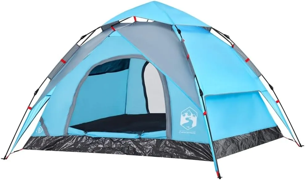 vidaXL Camping Tent Dome 3-Person, Garden Shelter, Portable Canopy for Outdoor Patio Hiking, Foldable Dome Tent, Blue Quick Release