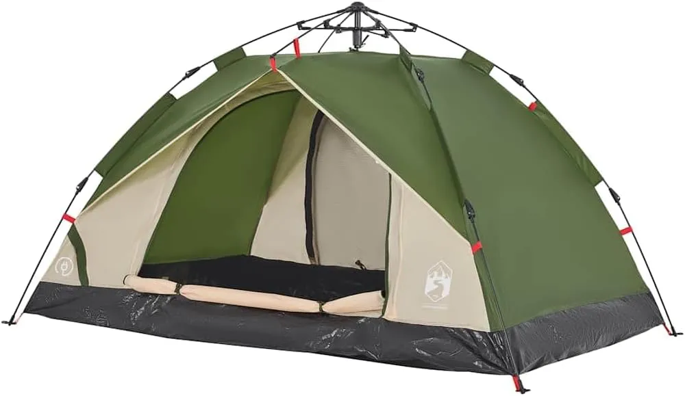 vidaXL Camping Tent Dome 3-Person, Garden Shelter, Portable Canopy for Outdoor Patio Hiking, Foldable Dome Tent, Green Quick Release