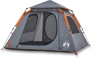 vidaXL Camping Tent Dome 4-Person, Garden Shelter, Portable Canopy for Outdoor Patio Hiking, Foldable Dome Tent, Gray and Orange Quick Release
