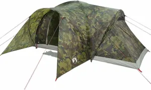 vidaXL Family Tent Dome 6-Person Camouflage Waterproof, Outdoor Camping Dome Shape with E-Port, 1 Bedroom & Porch, Polyester Material, Dimensions 194.5x145.7x74.8 Inches, Easy Assembly