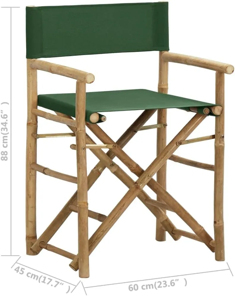 vidaXL Folding Director's Chairs 2 Pcs, Foldable Director's Chair with Fabric Seat Cover, Camping Chair for Lawn, Green Bamboo and Fabric