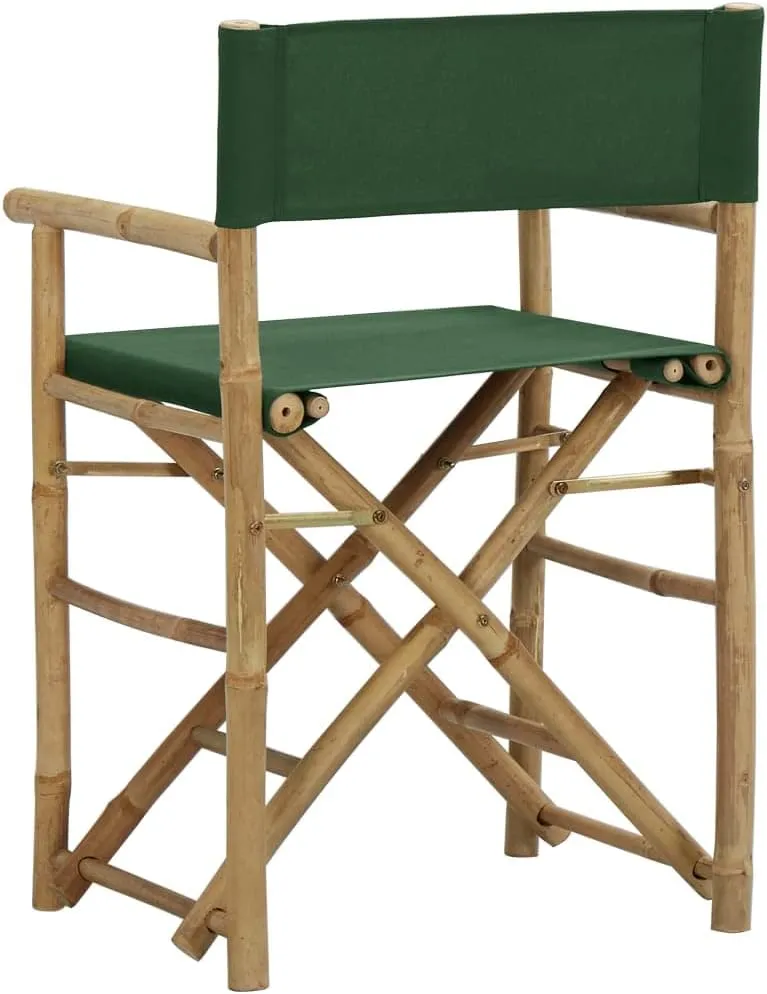 vidaXL Folding Director's Chairs 2 Pcs, Foldable Director's Chair with Fabric Seat Cover, Camping Chair for Lawn, Green Bamboo and Fabric