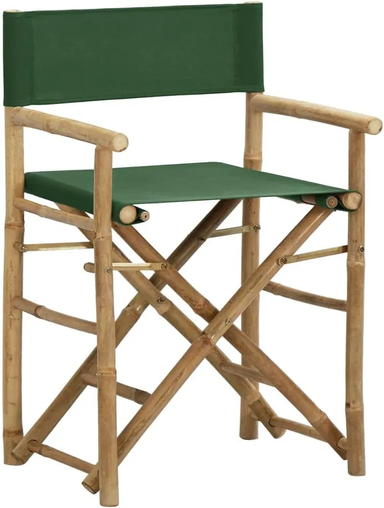 vidaXL Folding Director's Chairs 2 Pcs, Foldable Director's Chair with Fabric Seat Cover, Camping Chair for Lawn, Green Bamboo and Fabric