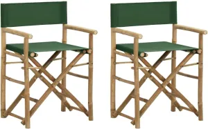 vidaXL Folding Director's Chairs 2 Pcs, Foldable Director's Chair with Fabric Seat Cover, Camping Chair for Lawn, Green Bamboo and Fabric