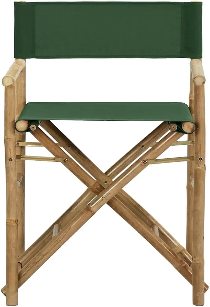 vidaXL Folding Director's Chairs 2 Pcs, Foldable Director's Chair with Fabric Seat Cover, Camping Chair for Lawn, Green Bamboo and Fabric