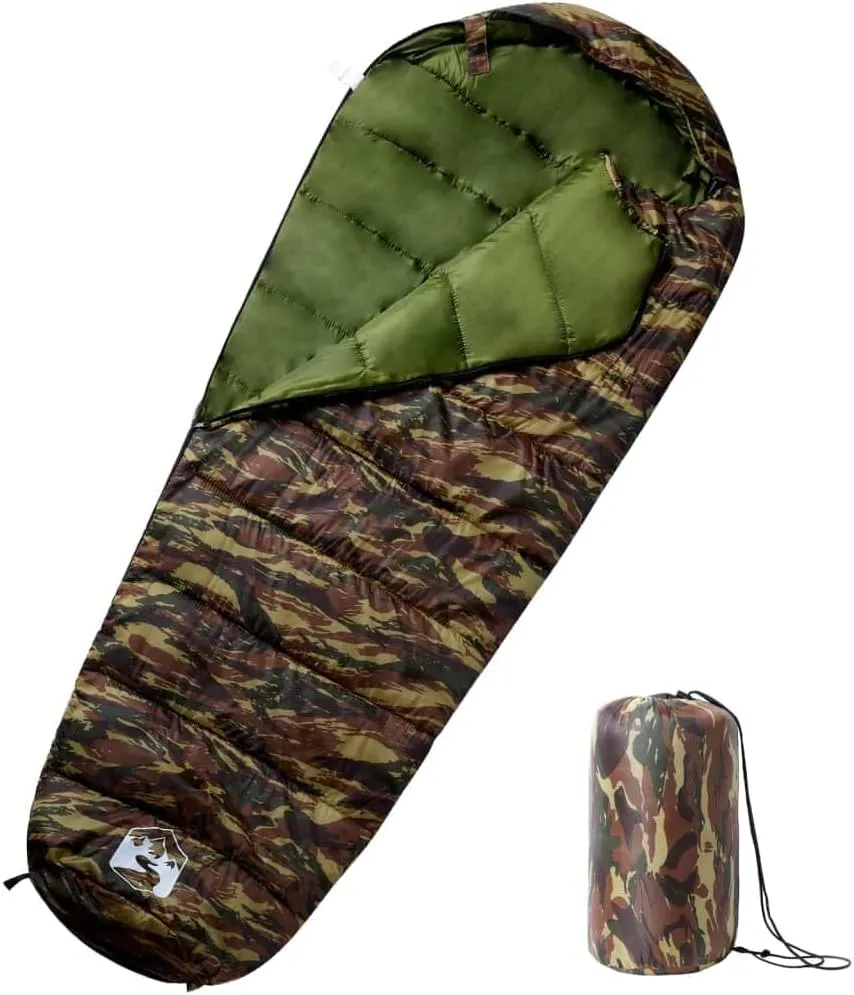 vidaXL Mummy Sleeping Bag - Camouflage Camping Bag - 3 Seasons - 84.6"x33.5"