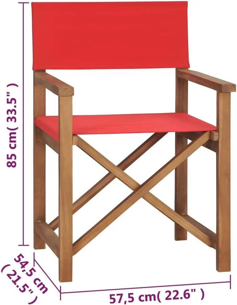 vidaXL – Solid Teak Wood Director's Chair in Red – Durable, Weather-Resistant, Foldable and Portable – Ideal for Garden, Patio, Camping and Outdoor Activities
