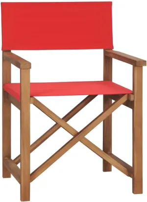 vidaXL – Solid Teak Wood Director's Chair in Red – Durable, Weather-Resistant, Foldable and Portable – Ideal for Garden, Patio, Camping and Outdoor Activities