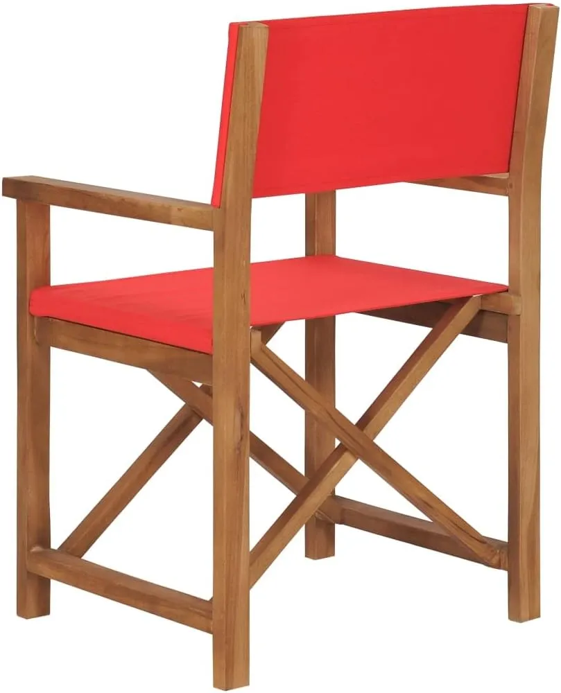 vidaXL – Solid Teak Wood Director's Chair in Red – Durable, Weather-Resistant, Foldable and Portable – Ideal for Garden, Patio, Camping and Outdoor Activities