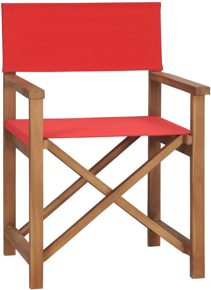 vidaXL – Solid Teak Wood Director's Chair in Red – Durable, Weather-Resistant, Foldable and Portable – Ideal for Garden, Patio, Camping and Outdoor Activities