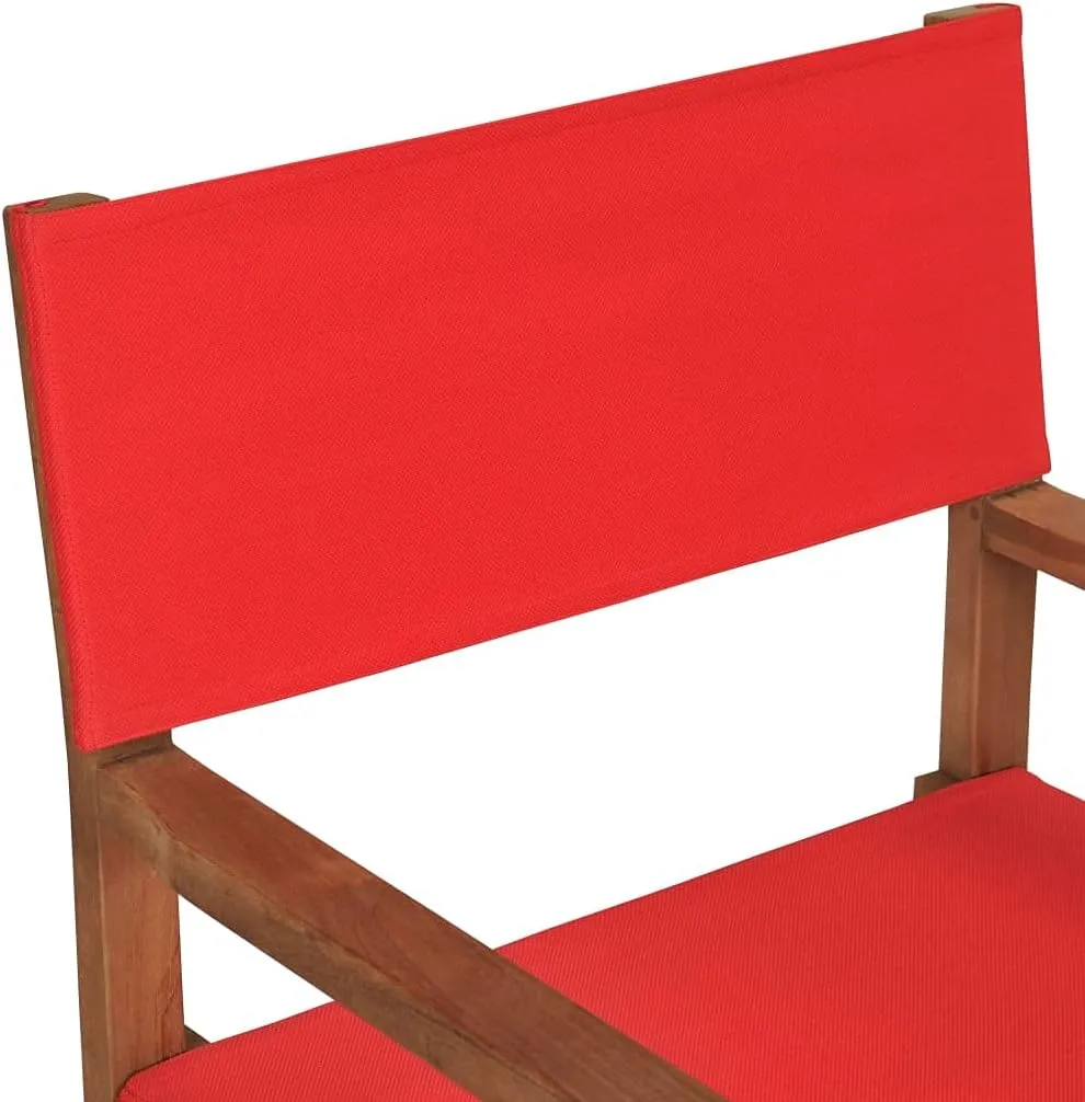 vidaXL – Solid Teak Wood Director's Chair in Red – Durable, Weather-Resistant, Foldable and Portable – Ideal for Garden, Patio, Camping and Outdoor Activities