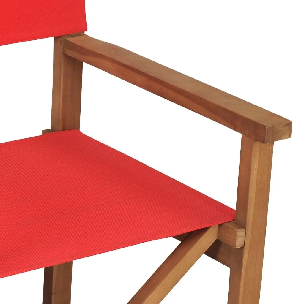 vidaXL – Solid Teak Wood Director's Chair in Red – Durable, Weather-Resistant, Foldable and Portable – Ideal for Garden, Patio, Camping and Outdoor Activities