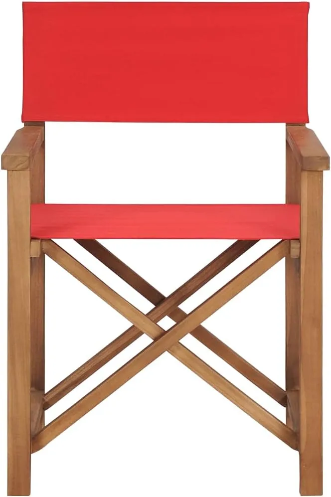 vidaXL – Solid Teak Wood Director's Chair in Red – Durable, Weather-Resistant, Foldable and Portable – Ideal for Garden, Patio, Camping and Outdoor Activities