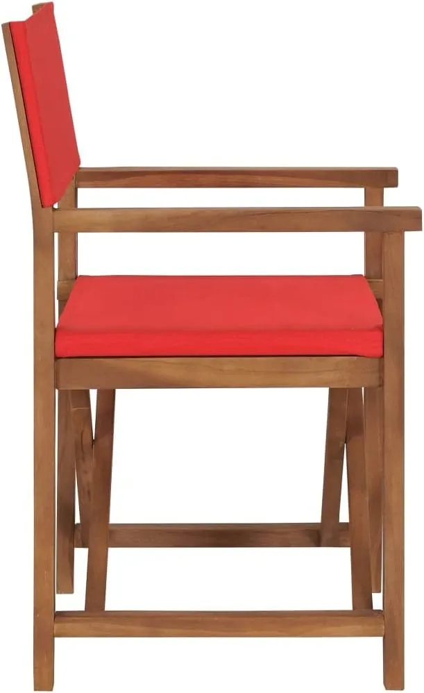 vidaXL – Solid Teak Wood Director's Chair in Red – Durable, Weather-Resistant, Foldable and Portable – Ideal for Garden, Patio, Camping and Outdoor Activities