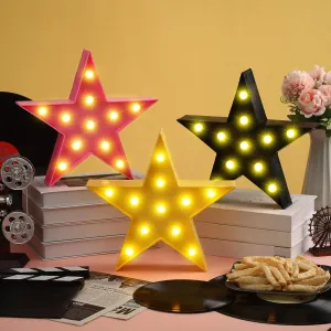 VIHOSE 3 Pcs Marquee Star Lights LED Star Signs Light up Movie Theater Decor Battery Operated Night Light for Gifts Birthday Party Home Movie Decor(Pink,Black,Warm)