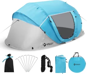 VILLEY 4 Person Easy Pop Up Tent, Waterproof Automatic Setup Instant Lightweight Camping Beach Tent with Carrying Bag for Camping, Hiking & Traveling