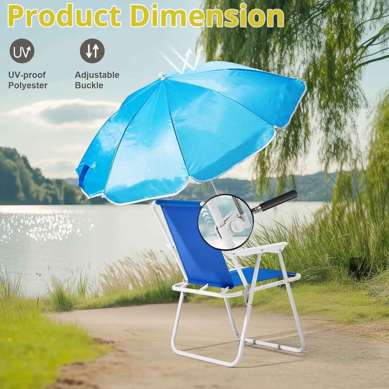 VINGLI Beach Chair with Umbrella, 2 Pack Beach Chair with 360° Canopy Shadefor Adults，Camping Chairs for Camping, Pool, Fishing-Blue