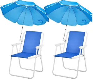 VINGLI Beach Chair with Umbrella, 2 Pack Beach Chair with 360° Canopy Shadefor Adults，Camping Chairs for Camping, Pool, Fishing-Blue