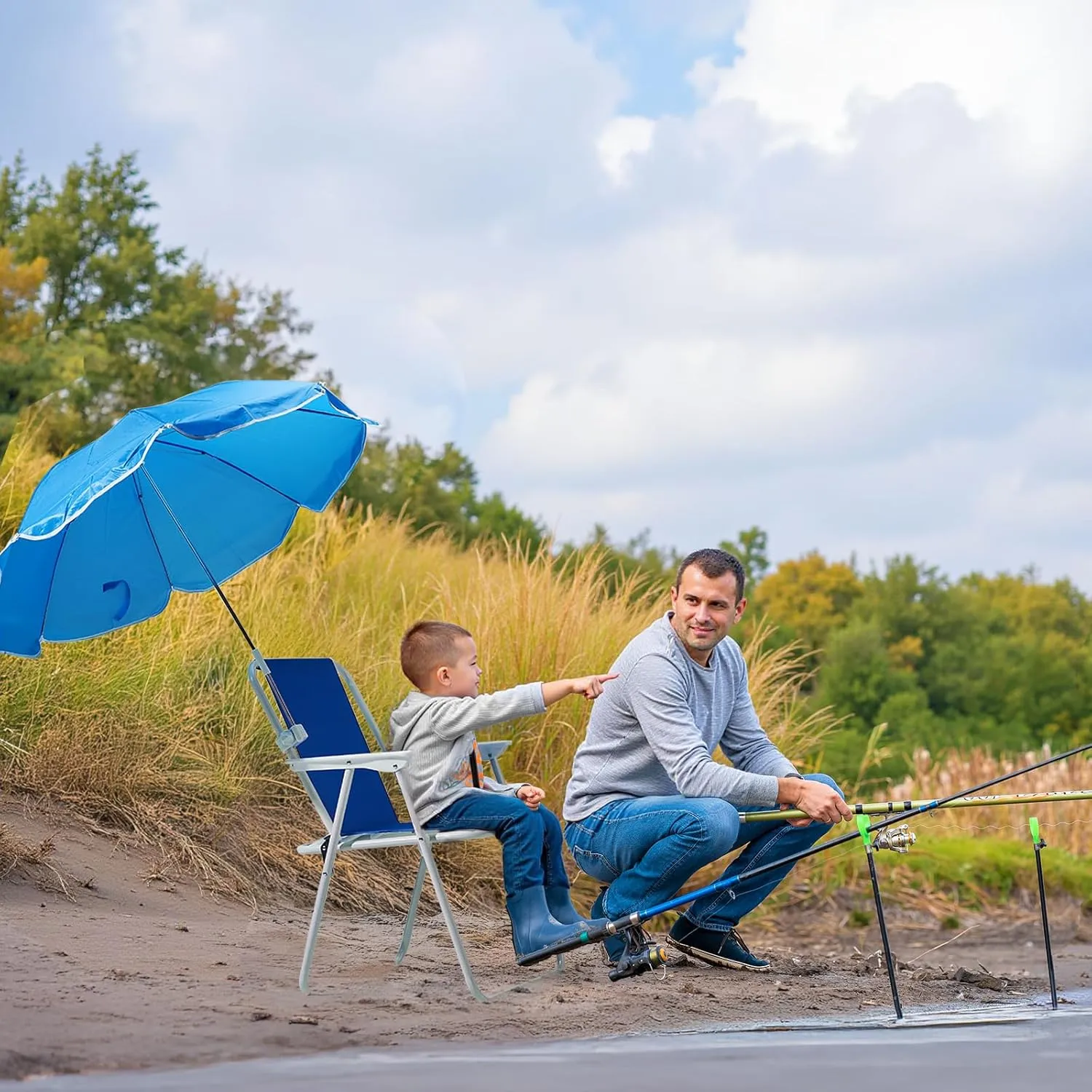 VINGLI Beach Chair with Umbrella, 2 Pack Beach Chair with 360° Canopy Shadefor Adults，Camping Chairs for Camping, Pool, Fishing-Blue
