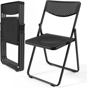 VINGLI Plastic Folding Chairs, Comfortable Foldable Chair with Breathable Mesh Seat and Sturdy Metal Frame 350lbs Capacity for Indoor and Outdoor Use, Party, Event, Office, Dining, Black, 4 Pack
