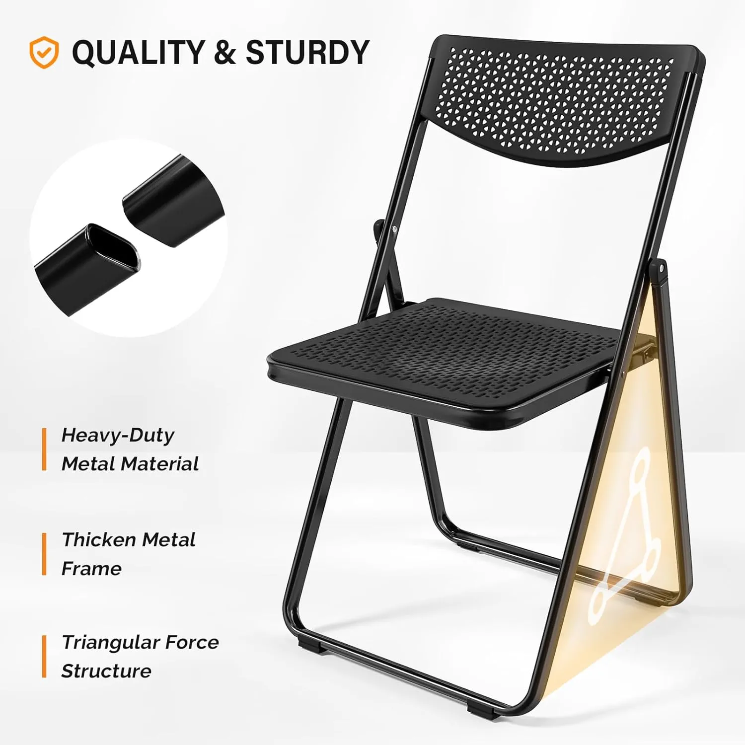 VINGLI Plastic Folding Chairs, Comfortable Foldable Chair with Breathable Mesh Seat and Sturdy Metal Frame 350lbs Capacity for Indoor and Outdoor Use, Party, Event, Office, Dining, Black, 4 Pack