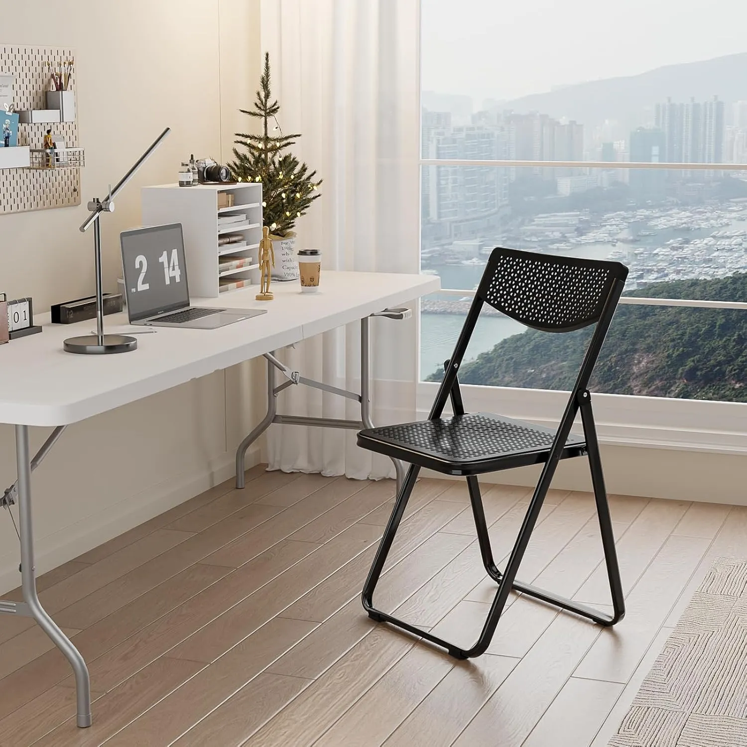 VINGLI Plastic Folding Chairs, Comfortable Foldable Chair with Breathable Mesh Seat and Sturdy Metal Frame 350lbs Capacity for Indoor and Outdoor Use, Party, Event, Office, Dining, Black, 4 Pack