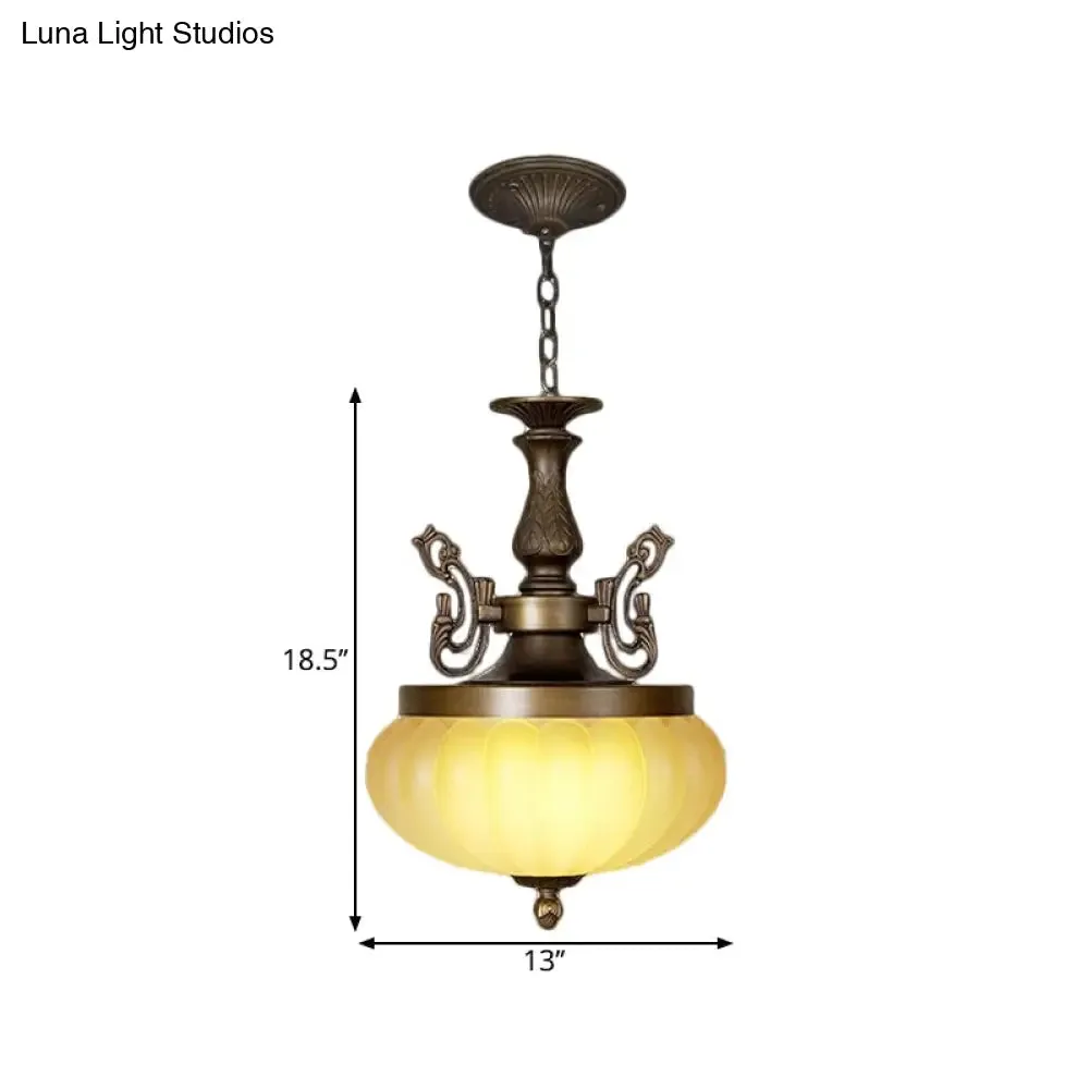 Vintage Amber Glass Ellipsoid Pendant Light with LED Down Lighting for Restaurants