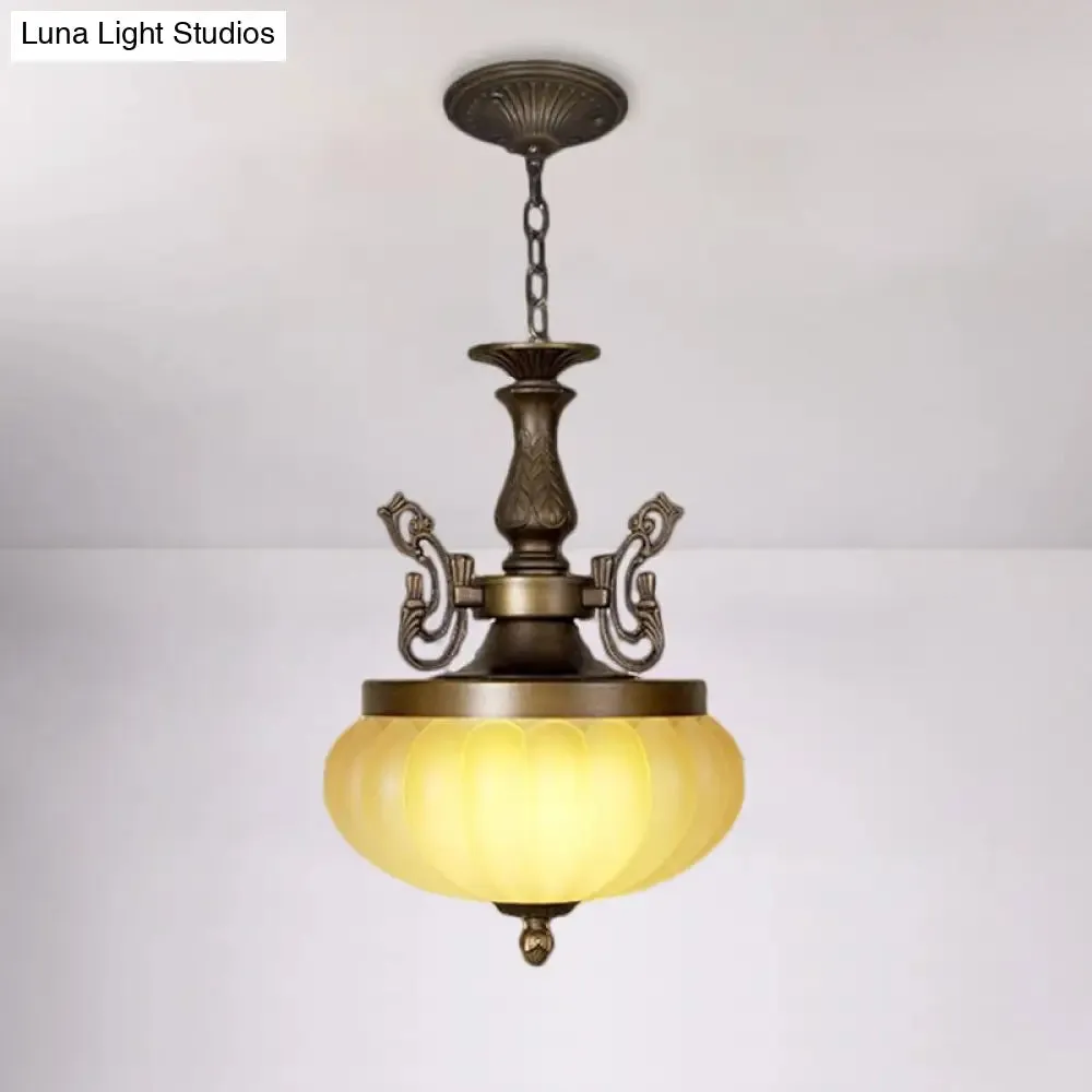Vintage Amber Glass Ellipsoid Pendant Light with LED Down Lighting for Restaurants