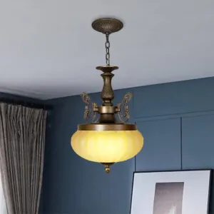 Vintage Amber Glass Ellipsoid Pendant Light with LED Down Lighting for Restaurants