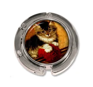 Vintage Art of Kitty Cat with Yarn Portable Handmade Handbag Bag Purse Hook Hanger Accessory