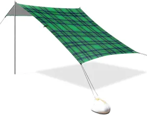 Vintage Buffalo Plaid Checked Green Designed UPF50  Foldable Beach Cabana Easy Setup Shade Sun Shelter with Sandbags, Sand Shovel, Poles for Backyard, Grassland, Park Sombra para Playa