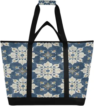 Vintage Ethnic Print Reusable Insulated Lunchbox Cooler Bag, Leakproof Kitchen Grocery Bag Collapsible Portable Cooler Tote Bag for Picnic, Camping, Office, Travel