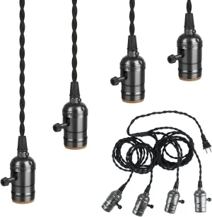 Vintage Pendant Light Sockets Light Cord Kit with Switches, E26/E27 Solid Industrial Sockets Cord Lamp Holder，Black