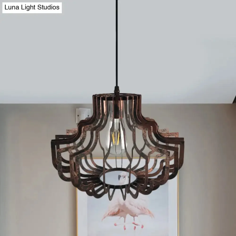 Vintage Style Geometric Suspension Light - Adjustable Brass/Rust Iron Hanging Ceiling Light with 1 Light