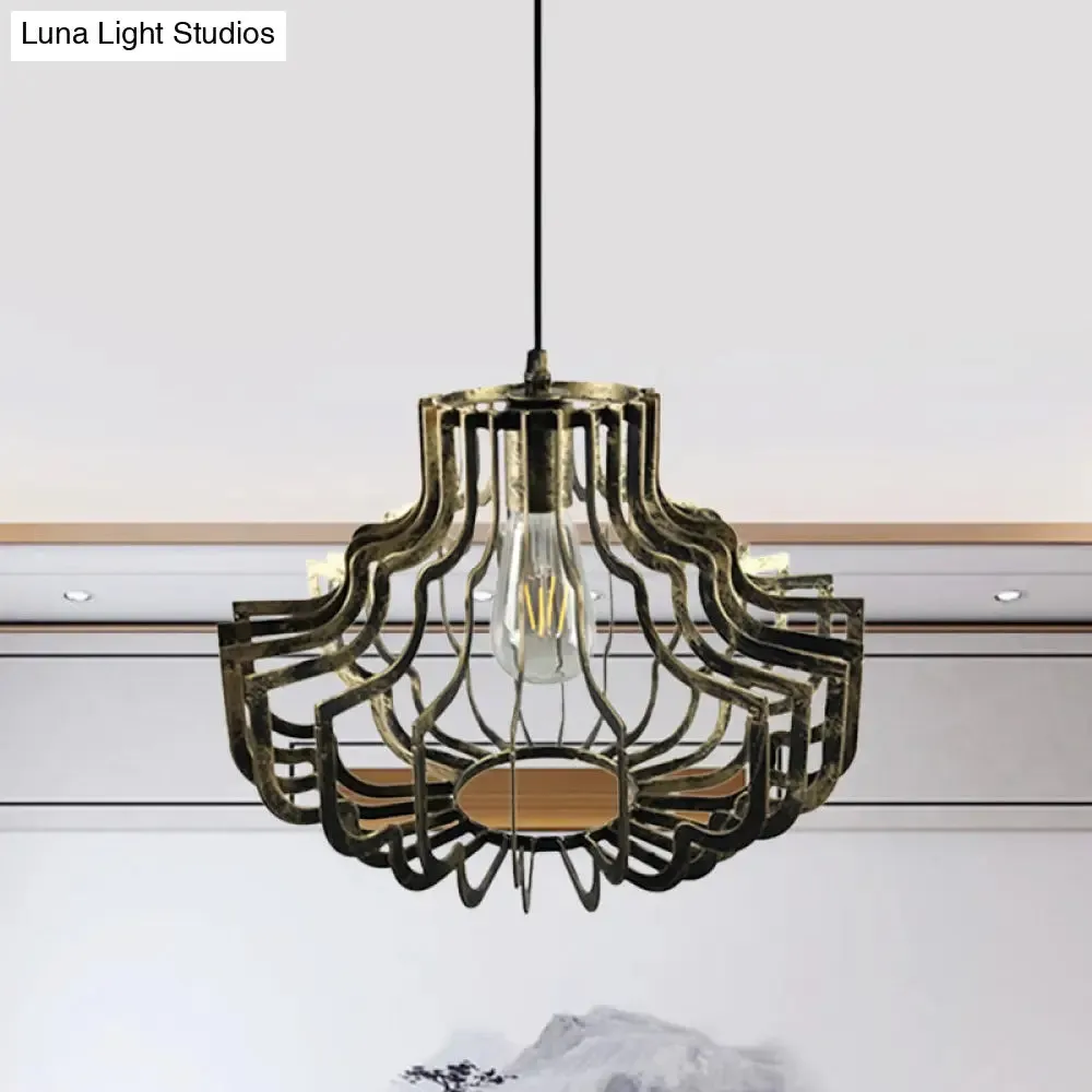 Vintage Style Geometric Suspension Light - Adjustable Brass/Rust Iron Hanging Ceiling Light with 1 Light