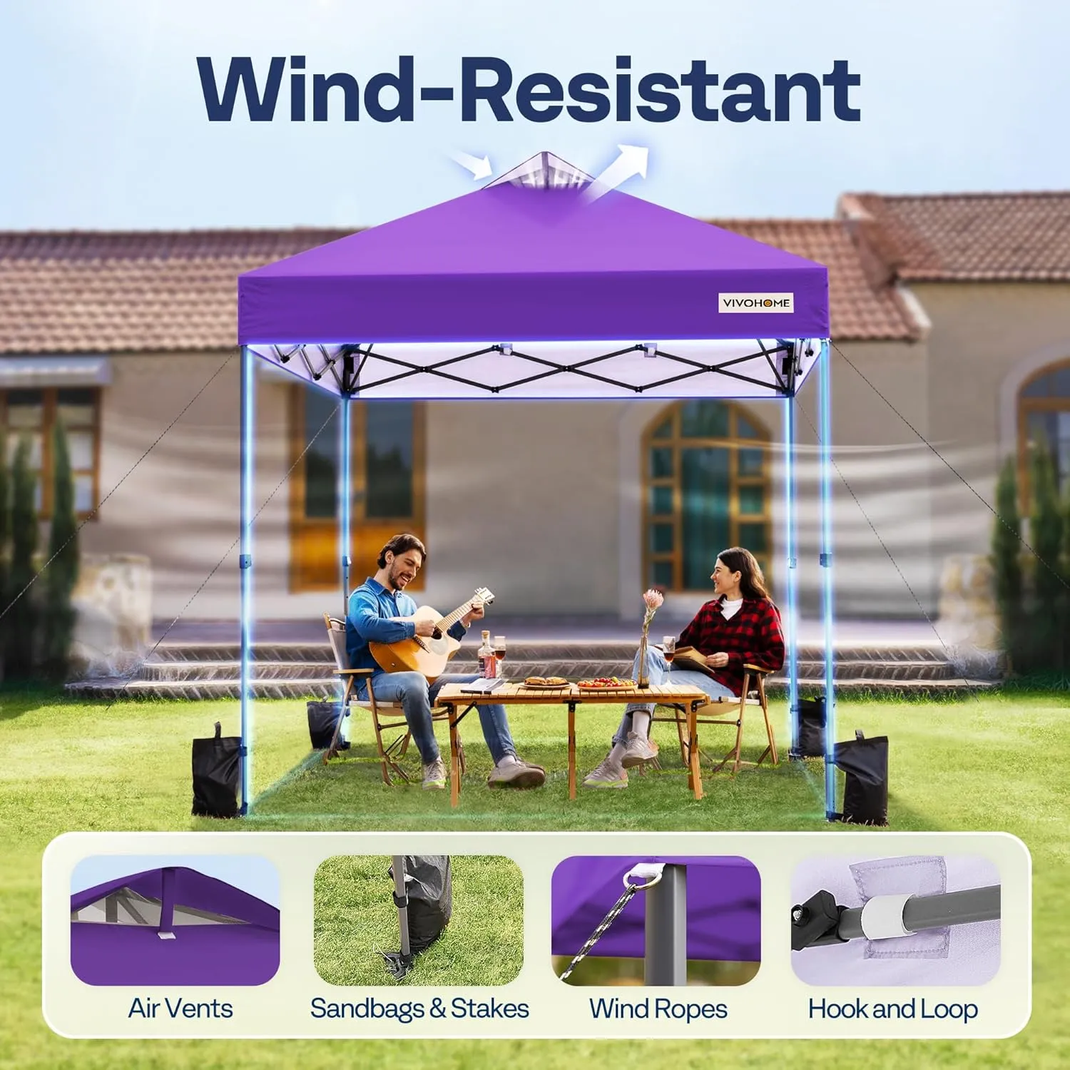 VIVOHOME 8x8ft Pop Up Canopy Tent with Logo One Push Setup Outdoor Portable Shelter Tent Heavy Duty with Wheel Carry Bag and 4 Sandbags, Red