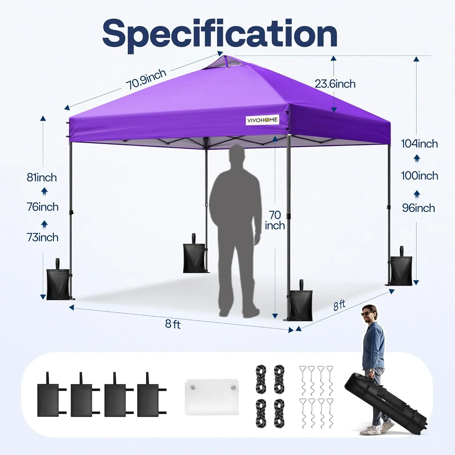 VIVOHOME 8x8ft Pop Up Canopy Tent with Logo One Push Setup Outdoor Portable Shelter Tent Heavy Duty with Wheel Carry Bag and 4 Sandbags, Red