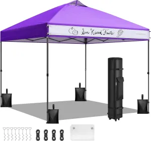 VIVOHOME 8x8ft Pop Up Canopy Tent with Logo One Push Setup Outdoor Portable Shelter Tent Heavy Duty with Wheel Carry Bag and 4 Sandbags, Red