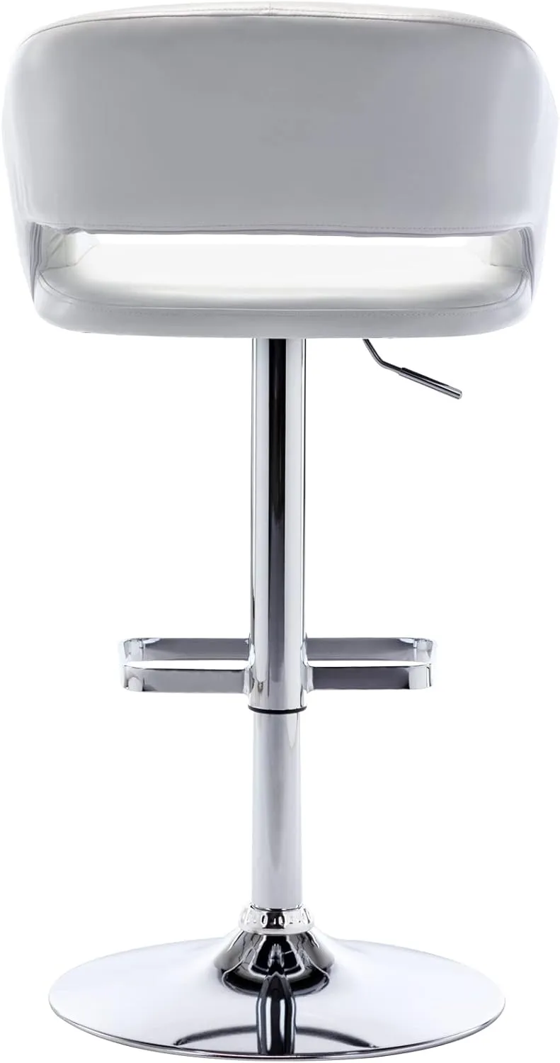 Vogue Furniture Direct Adjustable Bar Stool with Hollow Back and Arms, Modern PU Leather Swivel Barstool, Airlift Counter Height Bar Chair for Kitchen Dining Room (Pearl White)
